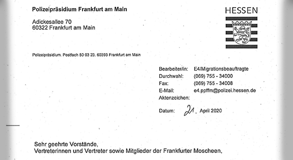 Polizei schreibt Frankfurter Moscheegemeinden