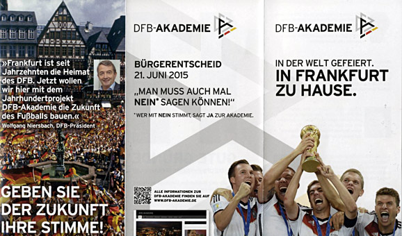 Im Rennbahn-Konflikt verteilt Magistrat DFB-Werbung