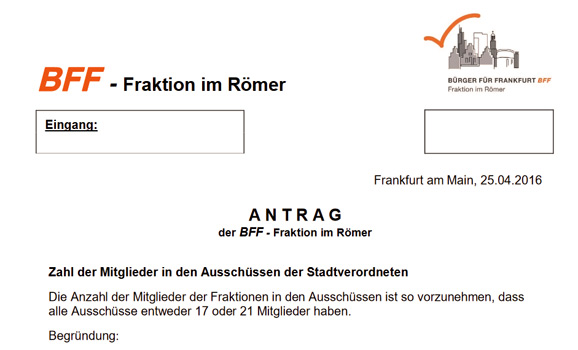 BFF-Fraktion stellt 6 Reformanträge für den Römer
